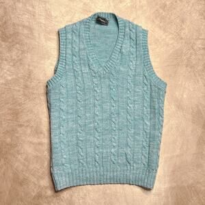 Vintage 80s Blue Cable Knit Sweater Vest Sleeveless Preppy Academia Old Money